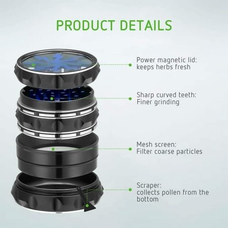 VIVOSUN 2.5 4 Pieces Herb Grinder Aluminium Spice Grinder with Pollen Scraper Blue